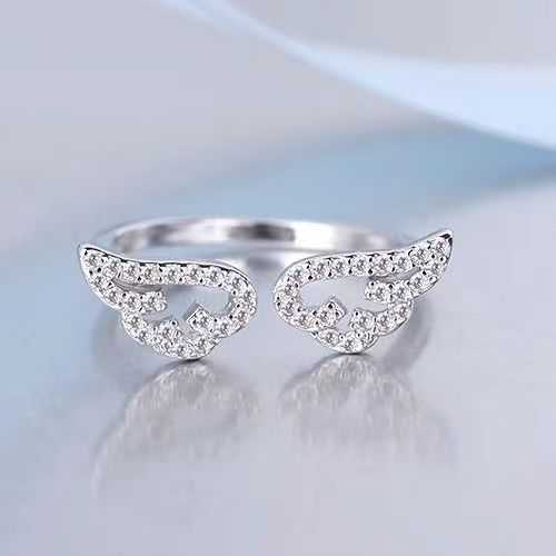 Korea's New Angel Wings Wings Ring Women's Fashion Micro-Set Diamond Open Index Finger Ring Adjustable Hand Jewelry