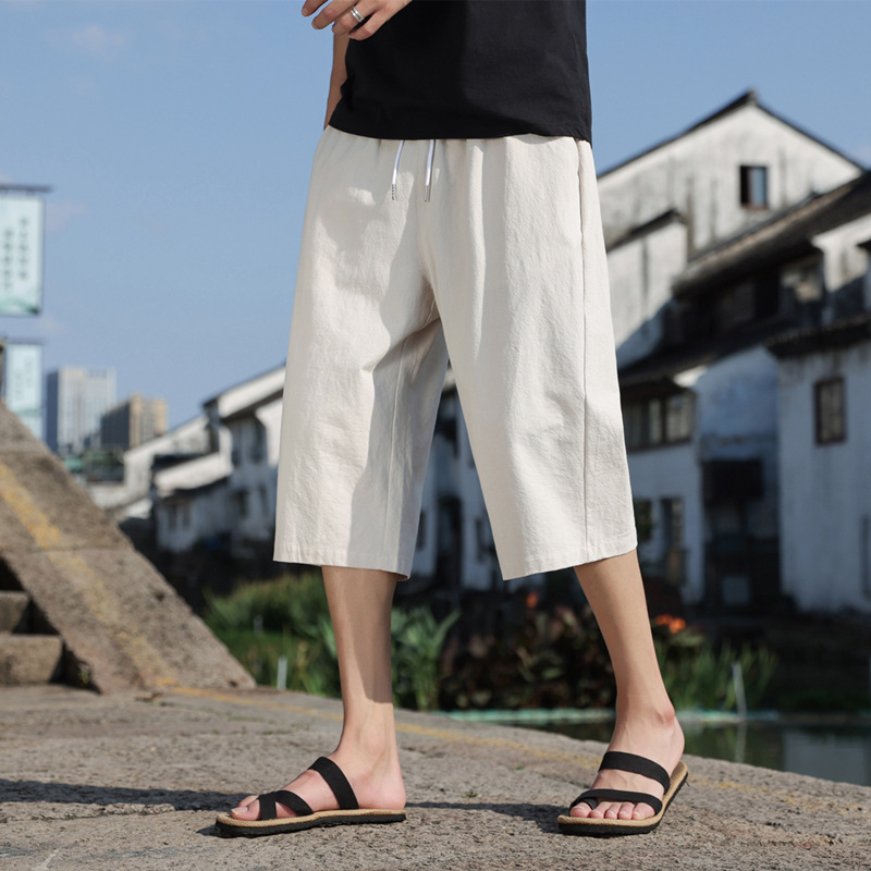 New Chinese Style Linen Pants Summer Men's Shorts Cotton and Linen Casual Pants Chinese Style Cropped Pants Mid-Length Pants K918