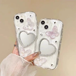滴胶奶油纹适用苹果17Pro手机壳iPhone16promax蝴蝶爱心镜子15/14