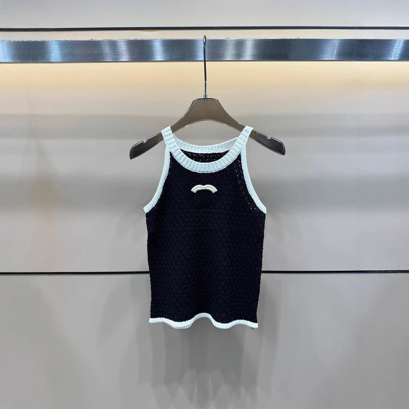 2025 新しい夏の Xiangjia 立体ロゴコントラストカラーニットノースリーブプルオーバーベストルーズで多用途な女性のトップ|undefined