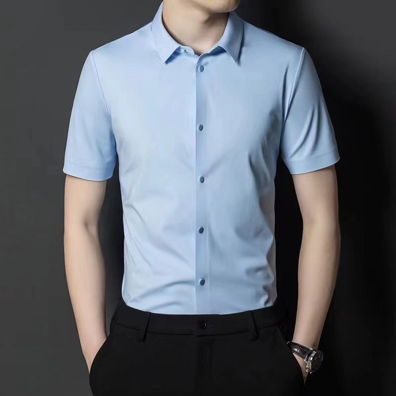 Short Sleeve Shirt Men's Lapel Base Shirt Summer New Shirt Korean Style Non-ironing Top Shirt Hong Kong Style Business