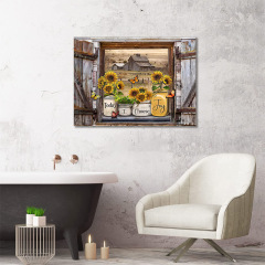 亞馬遜向日葵蝴蝶復古海報噴繪帆布畫臥室餐廳掛畫內框畫裝飾畫芯