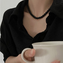 韩国代购东大门羊选自留黑玛瑙天然原石暗黑高级感手工串珠锁骨链