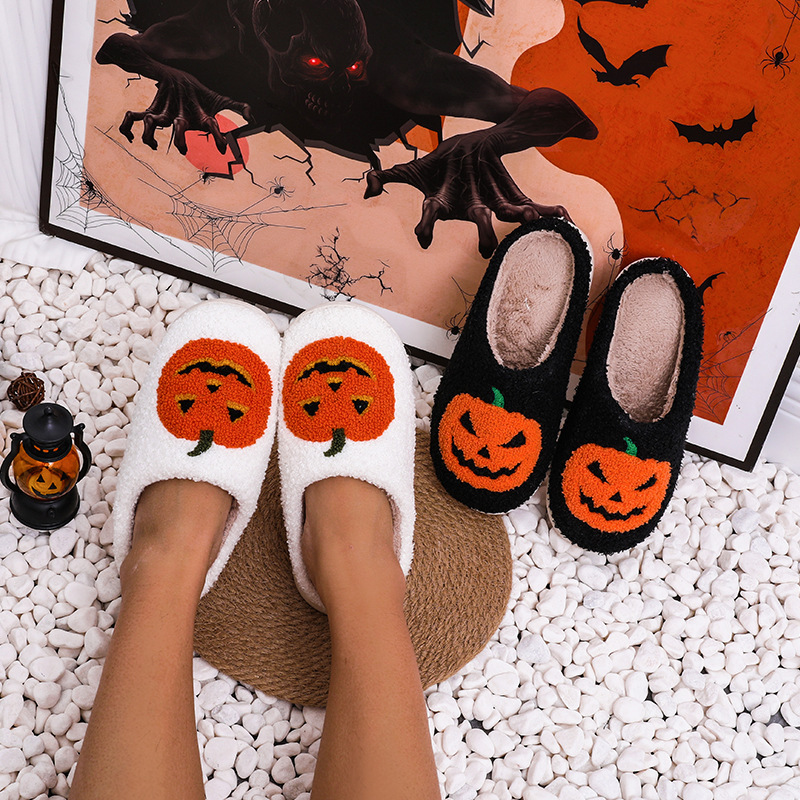 Små beställningar i lager Halloween pumpa höst och vinter män och kvinnor par bomull tofflor hem inomhus_voghion.com