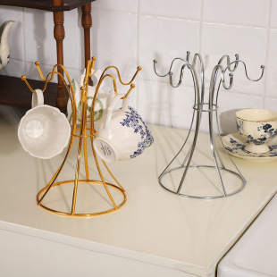 Household Desktop Thin Flat Iron Six-Cup Rack Kitchen Upside-Down Water Cup Storage Rack Restaurant Coffee Cup Storage Drain Rack