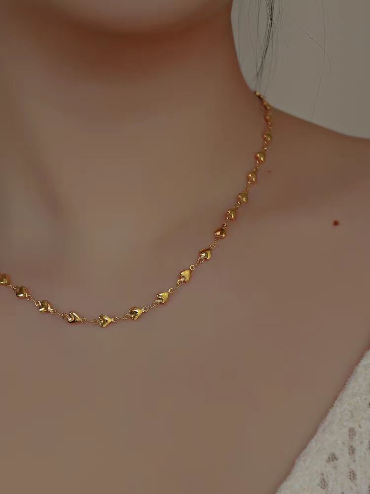 Heart Shape Pattern Titanium Steel 18K Gold Plated Casual Simple Style Heart Shape Bracelets Necklace
