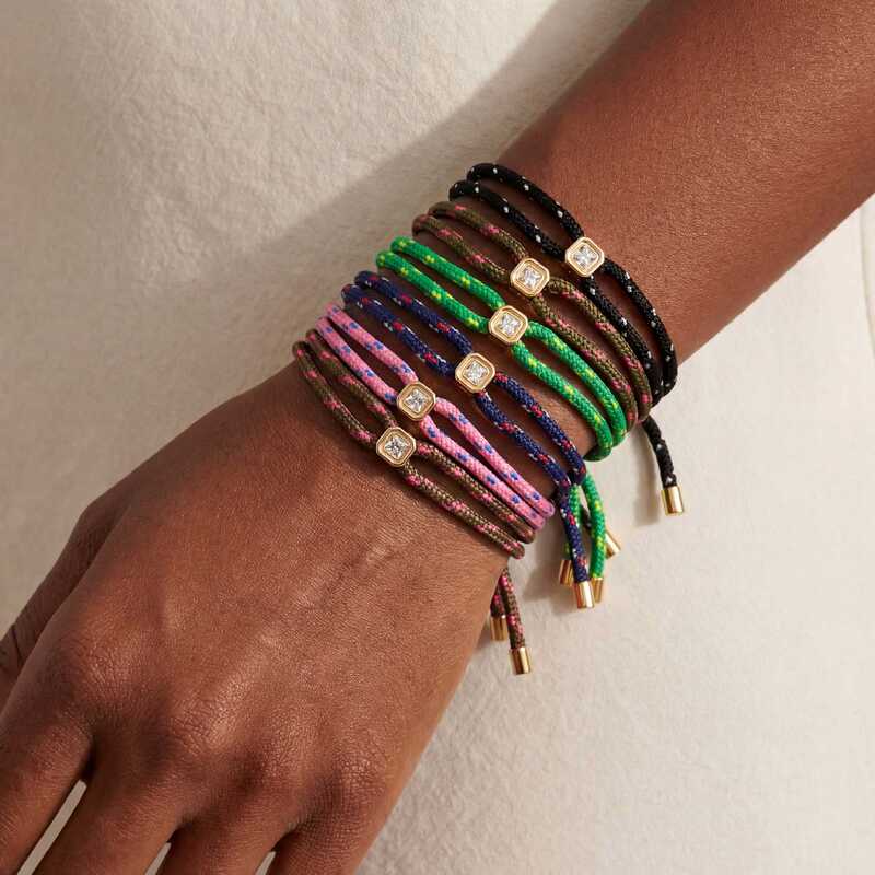 Jiefeng Amazon Niche Design Braided Rope Square Diamond Bracelet Adjustable Drawstring Stackable Stylish Minimalist Jewelry Jiefeng Amazon Niche Design Braided Rope Square Diamond Bracelet Adjustable Drawstring Stackable Stylish Minimalist Jewelry