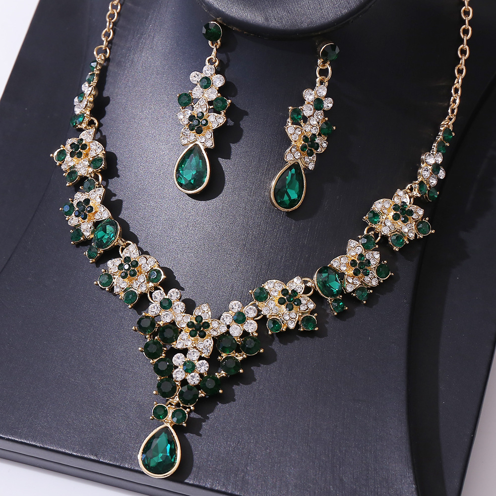 Women'S Gender Bridal Water Droplets Flower Alloy Inlay Rhinestones Earrings Necklace