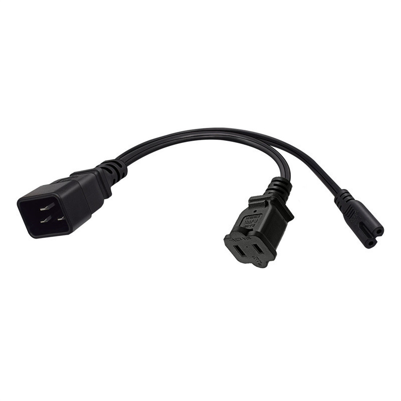 品字16A插头转八字尾+美标标/家用两孔扩展插座一分二电源转换线