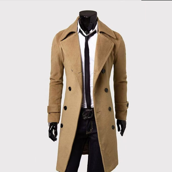 [M-4XL] Cross-border 2024 Fall/Winter Long Double-breasted Windbreaker Men's Wool Coat Slim Fit Wool Coat Men