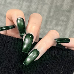 宝石绿玻璃珠猫眼高级质感气质少女风御姐风显白美甲30-T穿戴甲