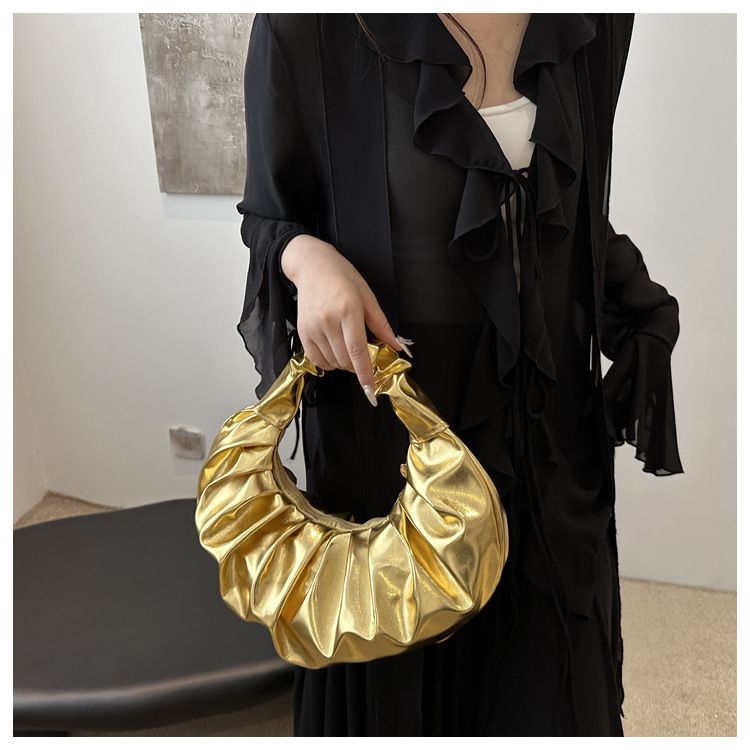 2024 neue plissierte runde Handtasche, vielseitige, modische Unterarm-Nischen-Design-High-End-Damentasche_voghion.com