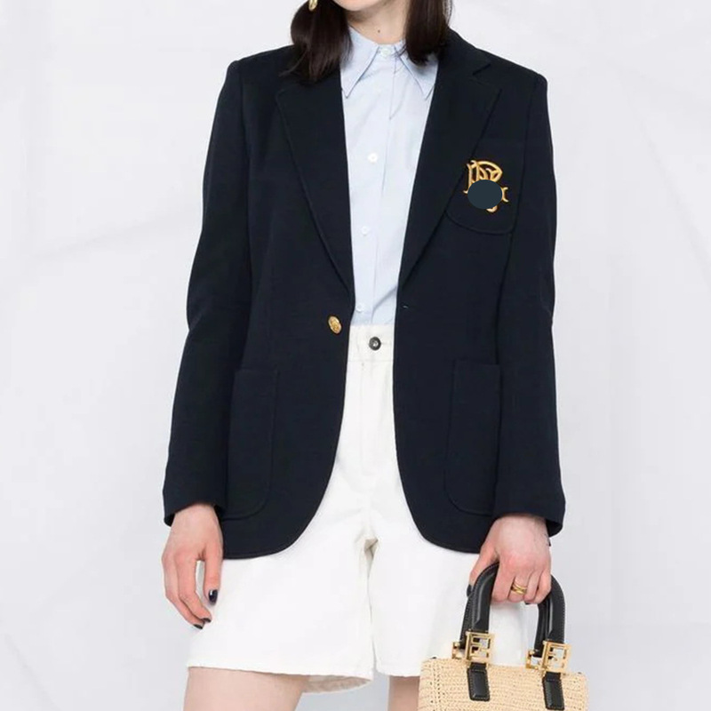 Shenzhen high-end women's clothing factory fashion embroidered lapel slim knitted back slit suit jacket jacket