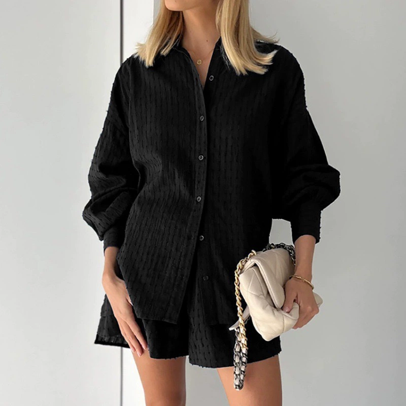 Summer shirt, shorts, design set, European style, puff sleeves, trend of season
