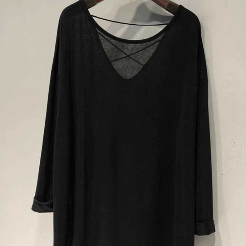 Light and thin long-sleeve, knitted shirt, sweater, plus size, backless, sun protection, V-neckline