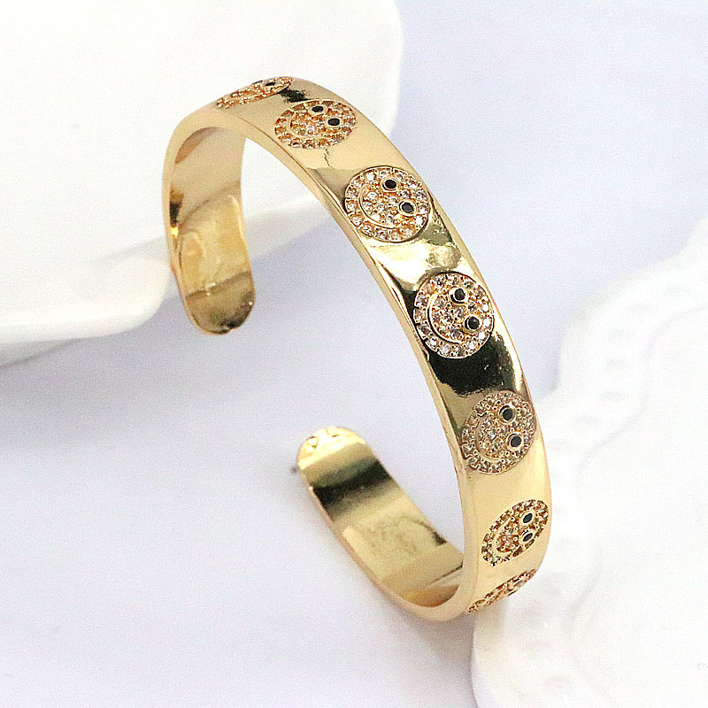 Retro Style Copper Gold Plated Micro Inlaid Zircon Smiley Eye Opening Bracelet display picture 4