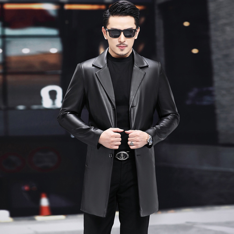 Real Leather Jacket Men Leather Jacket Suit Mid-length Suit