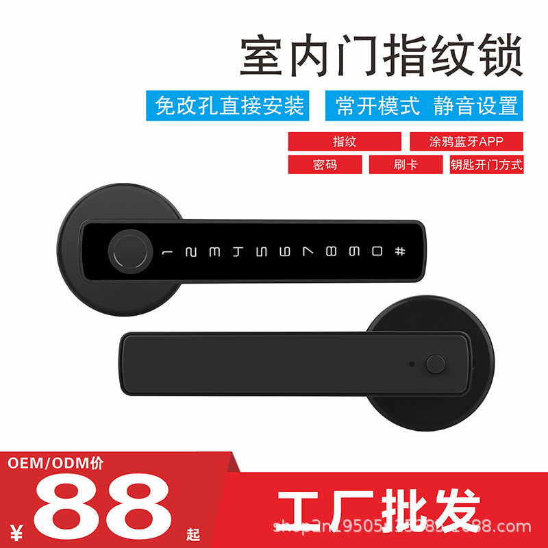 Cross-border foreign trade smart fingerprint handle lock graffiti bluetooth indoor handle TTLOCK wooden door electronic all-through lock