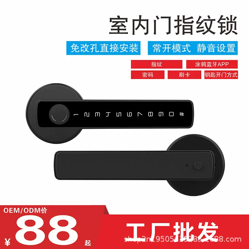 跨境外贸智能指纹把手锁涂鸦蓝牙室内执手TTLOCK木门电子通通锁