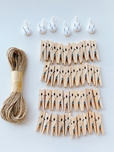 ✅ Ins Photo Wall Hemp Rope Clip Room Classroom Layout Photo Display Wall Card Decoration Wooden Small Clip