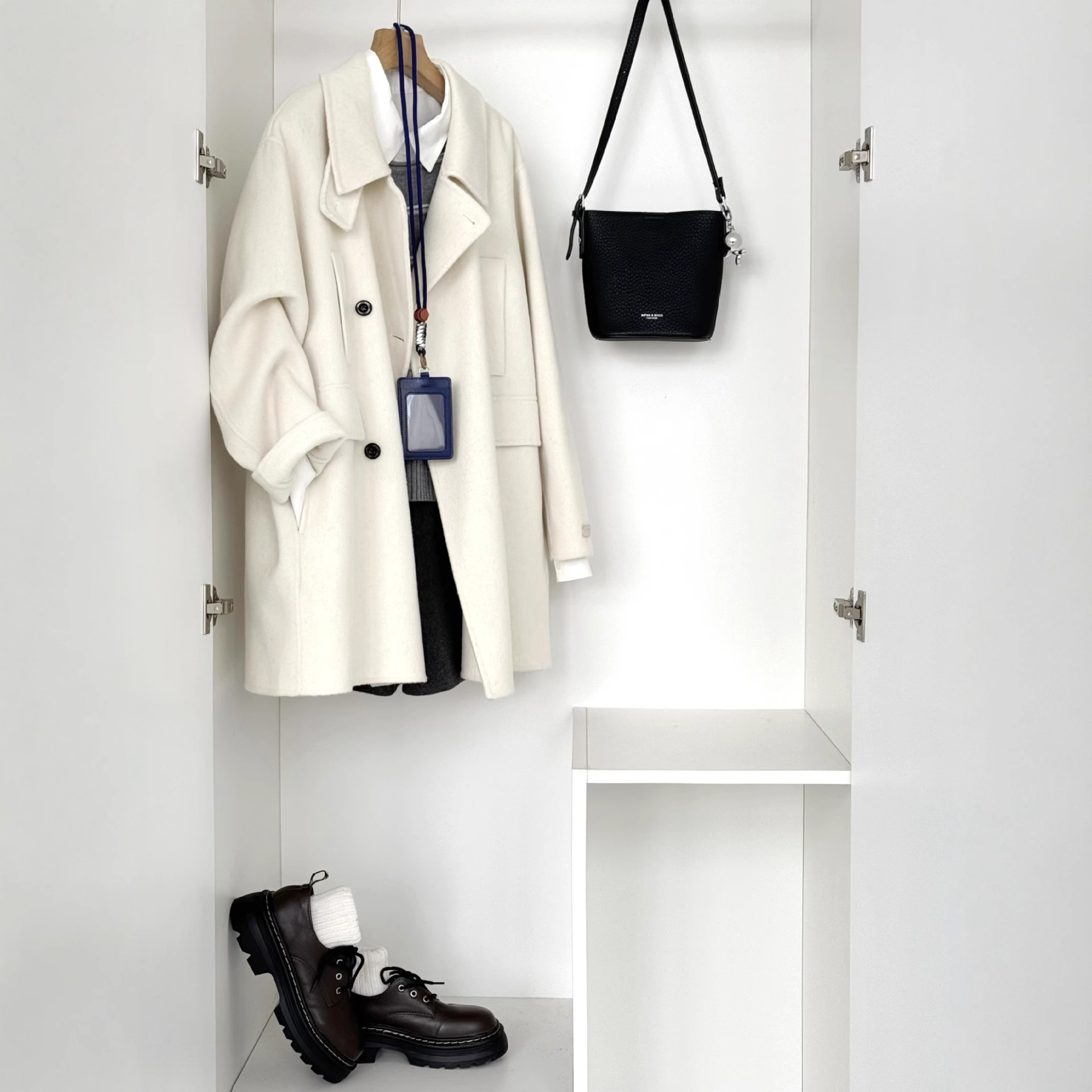 秋冬新款绵羊毛汉白玉高级通勤气质外套休闲百搭羊毛大衣HL108-1