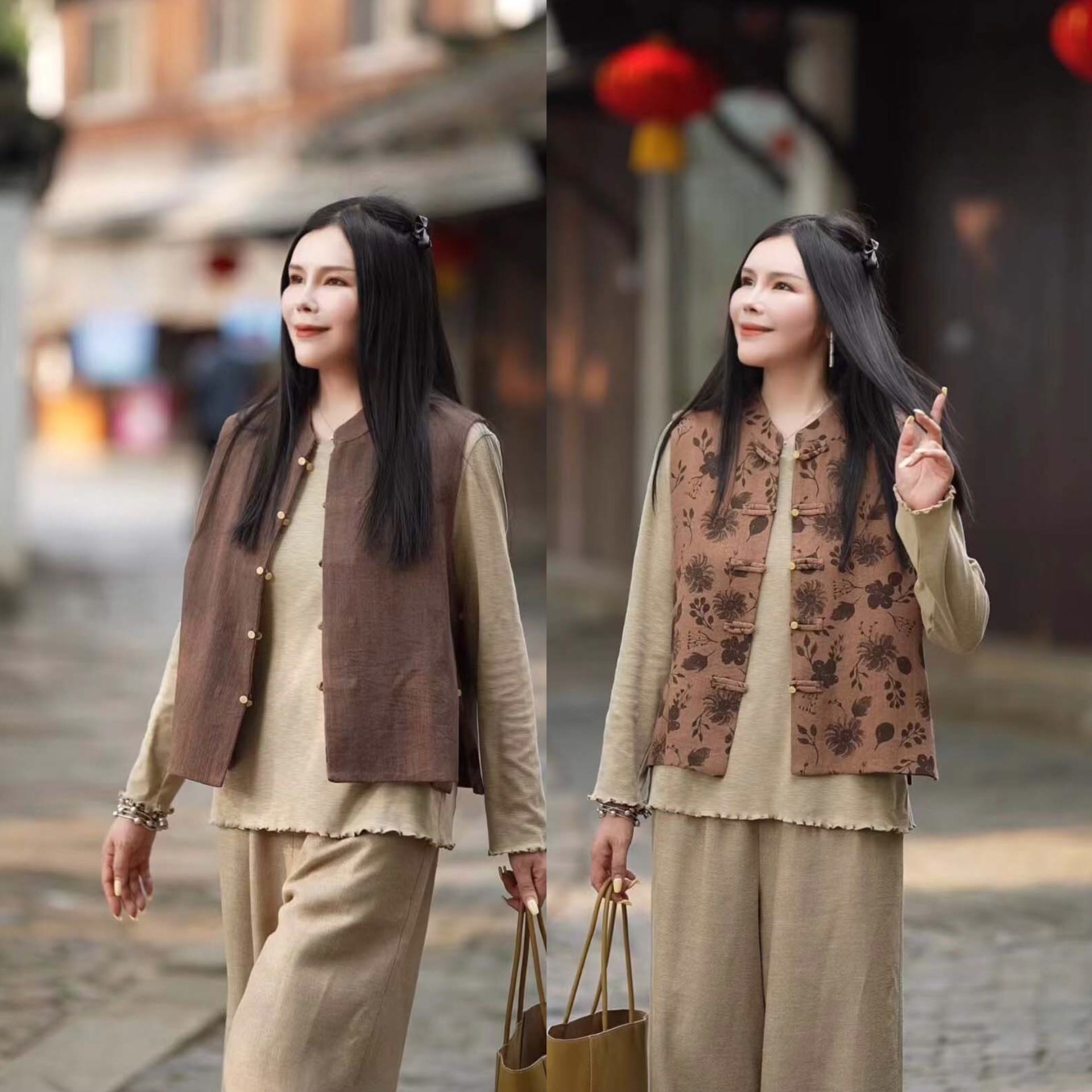 2025 otoño estilo nacional chino vertical collar hebilla en ambos lados vestir chaleco de mujer chaleco corto
