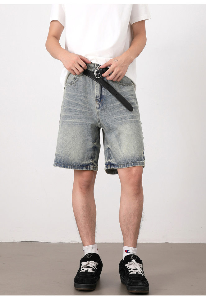 Quần short jean nam ống đứng kiểu Mỹ dáng rộng thoải mái — Màu xanh dương chi tiết 16