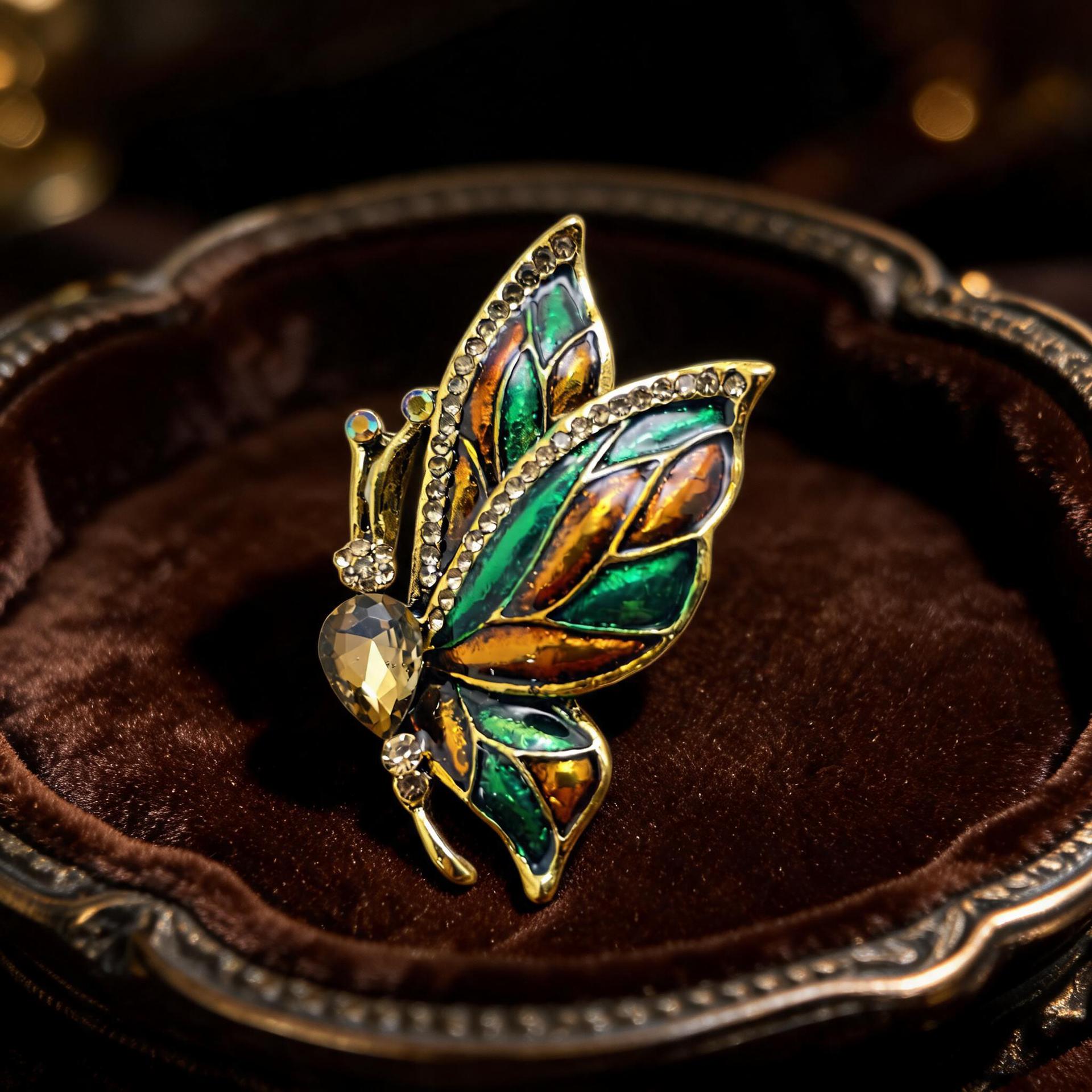 European and American high-end enamel-painted butterfly brooch for women, fashionable oil-drip inlaid with diamonds, high-end niche brooch wholesale