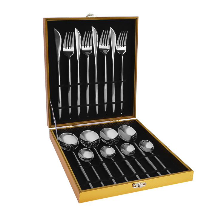 Productos calientes de Amazon vajilla de acero inoxidable conjunto de 16 piezas de Portugal cuatro piezas principales cuchillo, tenedor y cuchara caja de regalo transfronteriza traje