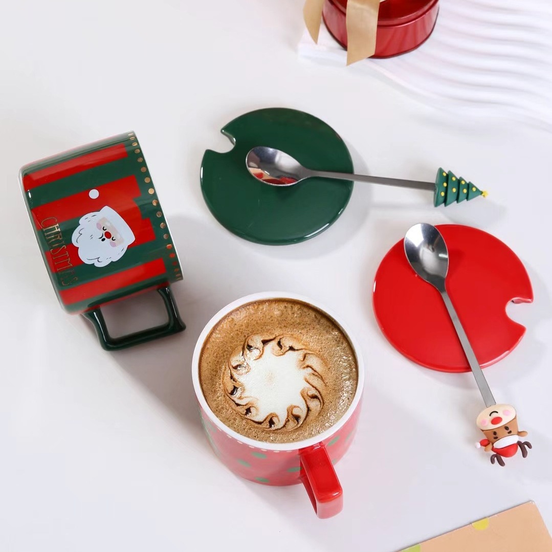Regalo creativo de la taza de Papá Noel con la cuchara de la tapa Caja de regalo de la taza de café de la Navidad taza de consumición de aspecto alto