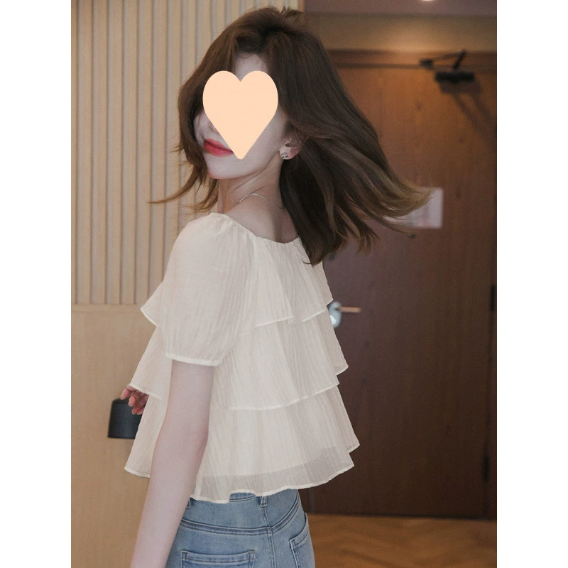 Многослойная рубашка с рюшами для женщин, весна-лето 2025, новый модный дизайн, элегантная повседневная рубашка из шифона с коротким рукавом