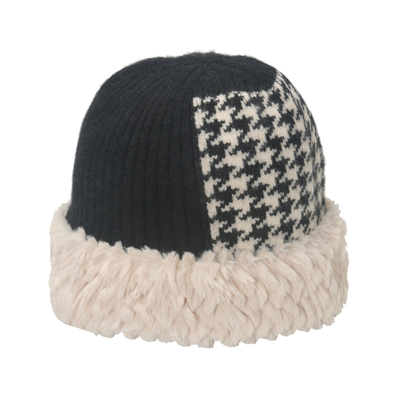 Koreansk version trend tusind fugl plaid patchwork fiskehue plys varm hue vinter strikket hue børn_voghion.com
