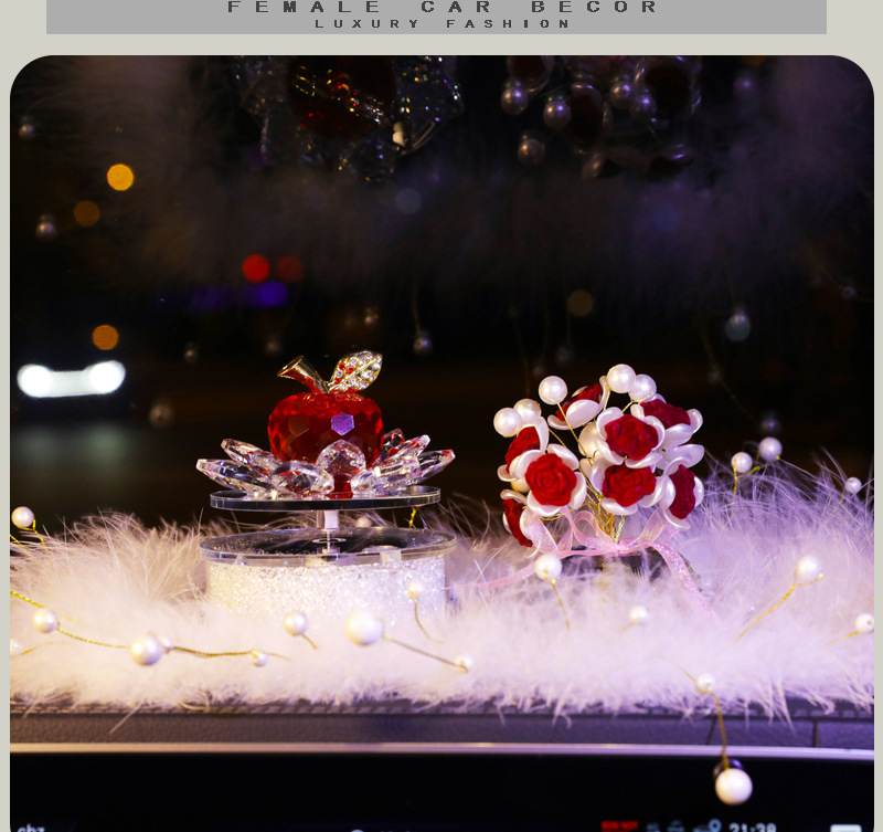 Solar Rotating Crystal Apple Car Lotus Perfumery Seat Ornaments Car Interior Female Elegant Elegant Center Console