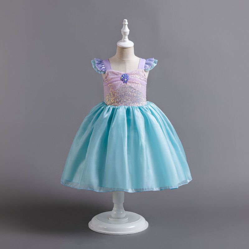 Foreign Trade Girls' Strap Mermaid Princess Dress Children's Performance Flutter Sleeve Gown Princess Dress Wholesale
