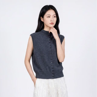 【加工定制】48支chao细羊毛单排假扣背心秋季立领无袖显瘦毛衣女