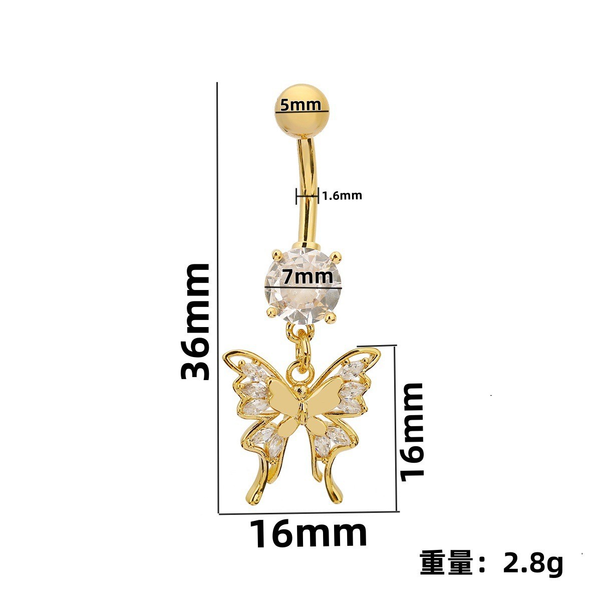 Piercing nombril papillon strass style américain_voghion.com