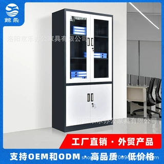 可定制对开门钢制文件柜上玻下铁设计办公室带锁资料收纳柜