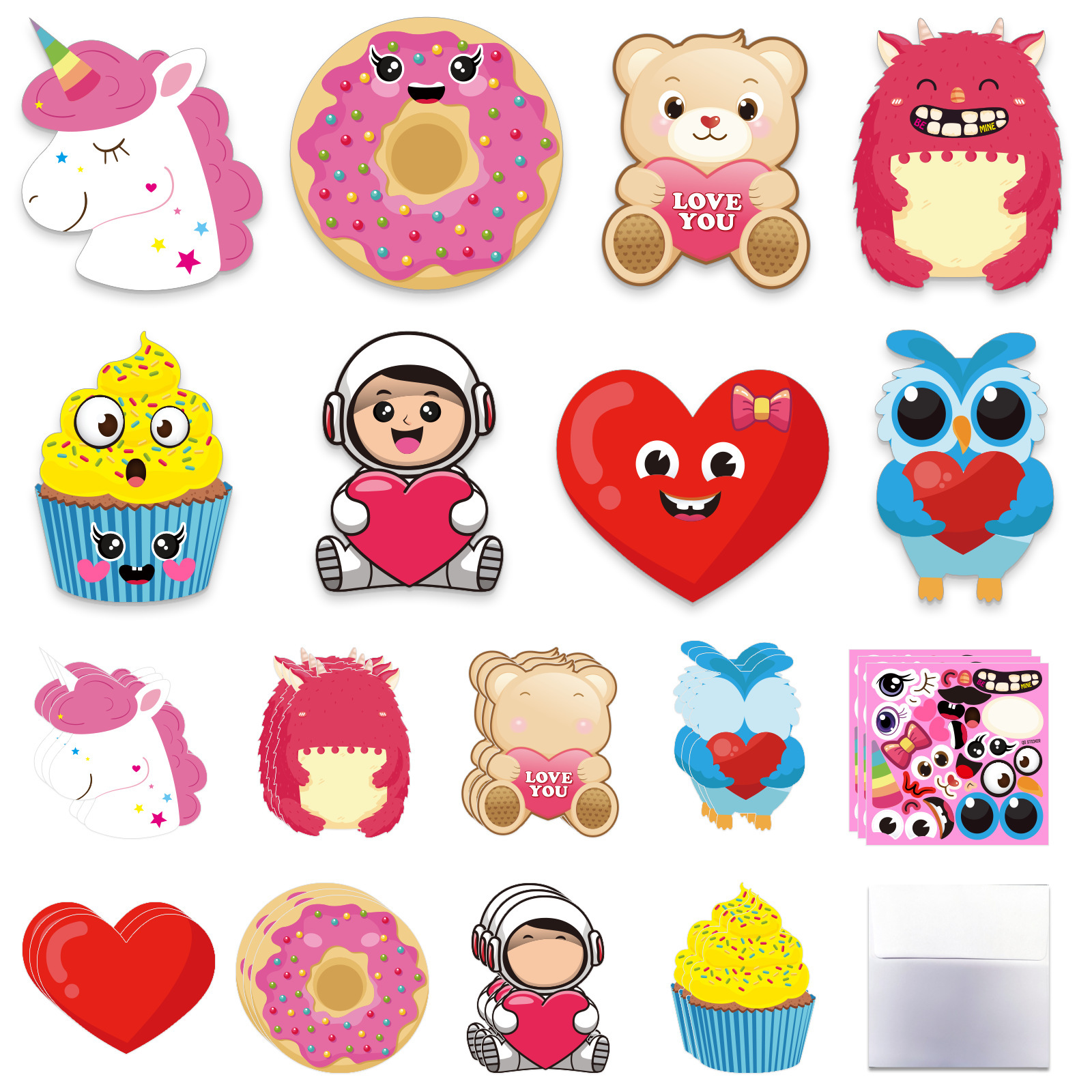 Ventas transfronterizas calientes Día de San Valentín colorido caricatura DIY Tarjeta de felicitación Día de la Madre Decoración de San Valentín Confesión Conjunto de regalo