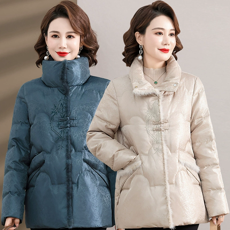 Белая утка пуховик зимняя мама короткая новая китайская куртка в стиле стиля