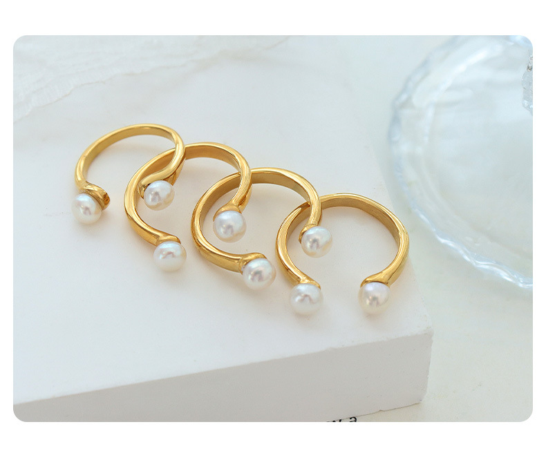 Fashion Geometric Titanium Steel Artificial Pearls Open Ring display picture 3