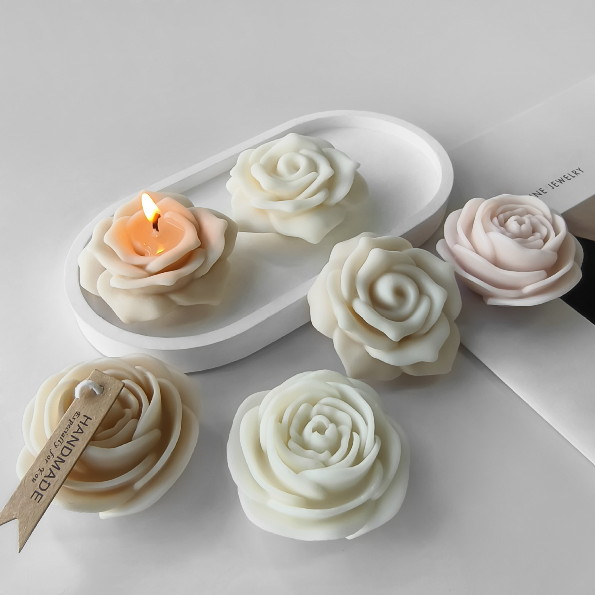 Jiahui Mei rosa molde de cera de peonía tridimensional