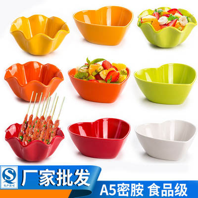 A5 color melamine lotus leaf bowl rotating small hot pot dish bucket imitation porcelain tableware lace salad bowl self-service seasoning Bowl