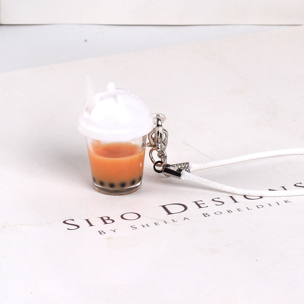 Dollhouse mini modelo de taza de té de leche de perla llaveros accesorios colgantes de muñeca resina miniatura