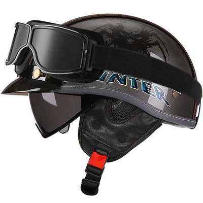 Electric Motorcycle Helmet Japanese Scoop Helmet, Motosiklet kaskı (dəbilqə) - bright-gray-demon-hunter-tea-mirror-square-retro-mirror-m