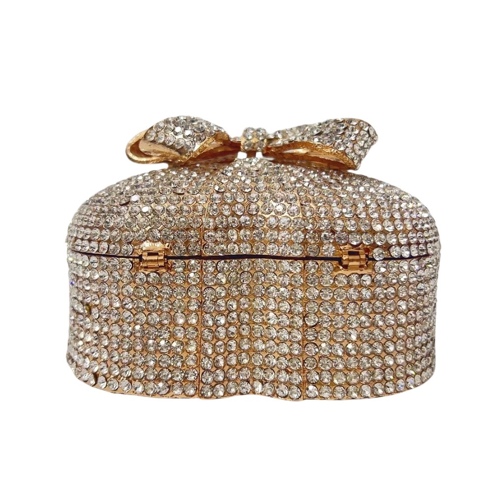 Caja de regalo de piedra embrague arco con diamantes caja de regalo de corazón para banquete con diamantes para mujeres