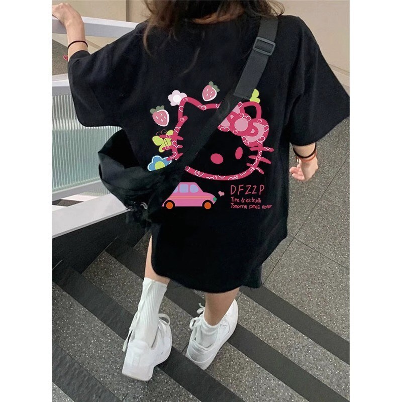 Hong Kong Style Chic Loose Cotton Short-Sleeved T-Shirt for Women 2025 New Cartoon Print Summer Korean Sweet Girl Top Trendy Hong Kong Style Chic Loose Cotton Short-Sleeved T-Shirt for Women 2025 New Cartoon Print Summer Korean Sweet Girl Top Trendy