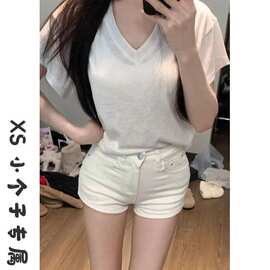 小个子白色高腰修身牛仔短裤女夏季显瘦百搭直筒辣妹热裤子ins潮