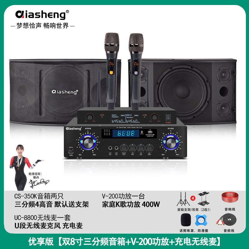 QIASHENG 家庭KTV音响套装卡拉OK点歌机专业音箱全套K歌影院设备|undefined