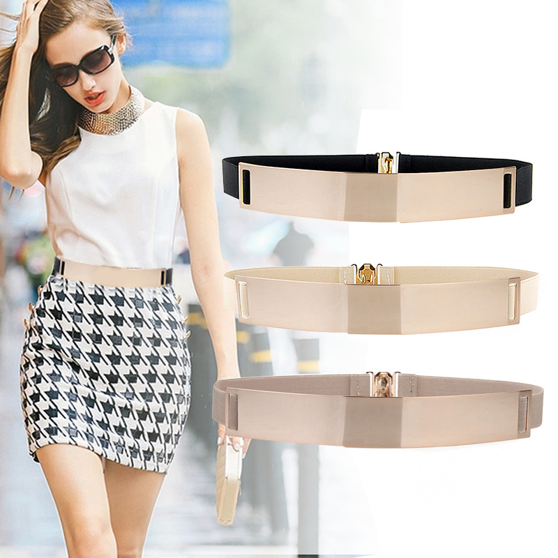 Fashionable elastic golden metal belt