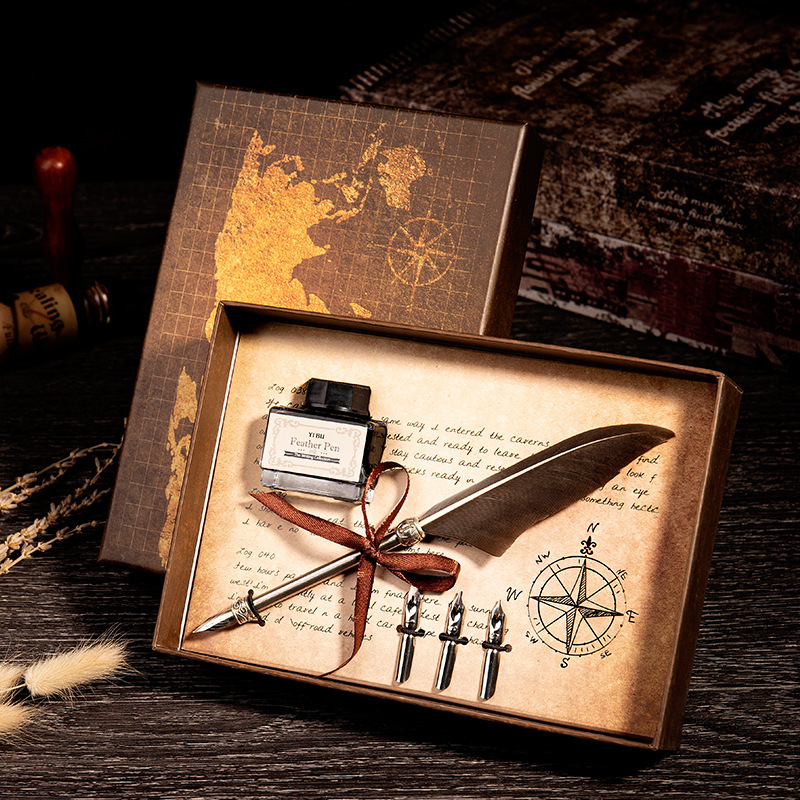 European Retro Quill Pen Gift Box Fire Paint Set Creative Dip Pen Quill Pen Dipped in Water Pen Envelope European Retro Quill Pen Gift Box Fire Paint Set Creative Dip Pen Quill Pen Dipped in Water Pen Envelope